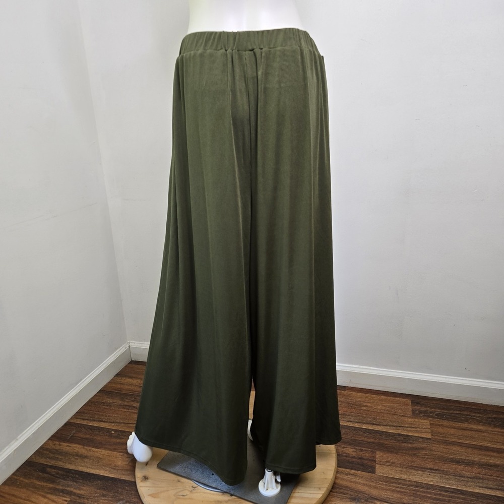 Cider Womens 1XL Ribbed Wide-leg Pant Trouser Elastic Waist Pockets Olive NWT - Picture 3 of 9